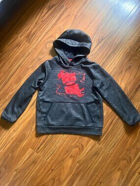 Under Armour Coldgear Loose Fit Kids Red Sky Heather Gray Hoodie Sweatshirt S